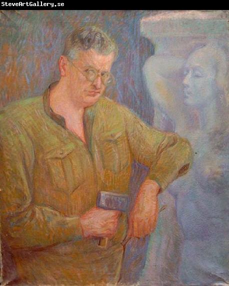 Johannes Martini Der Bildhauer Fritz Behn mit Faustel bei der Arbeit